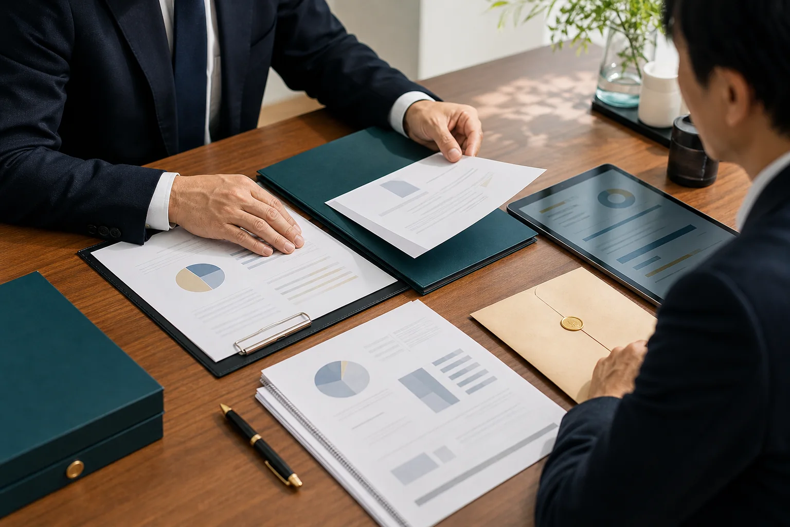 会社売却の初期資料を整理する手元